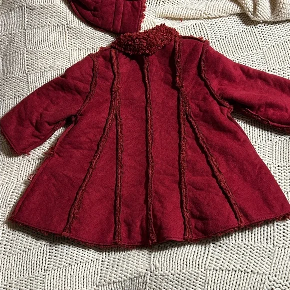 NWT Jean Bourget Cranberry Faux Suede Fleece Lined Girls Coat & Hat Sz 9 mo - Picture 3 of 11